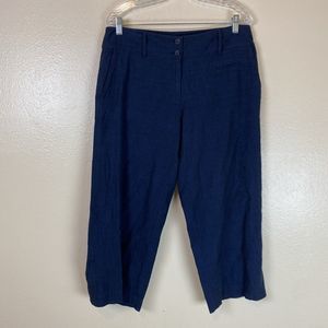 Eileen Fisher L Pants Straight Leg Blue Crop Capri Lagenlook Canvas Cotton